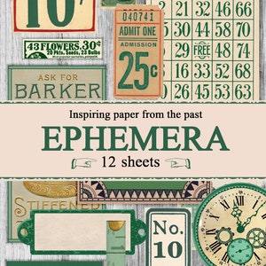 Green Ephemera Pack instant download, printable, digital collage, diary / junk journal, altered art, mixed media, clipart