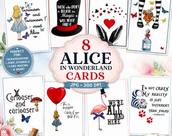 Alice in Wonderland Printable Cards, Alice Ephemera, Junk Journal Cards, Scrapbooking, Art Journal, Printable JPG, Instant Download