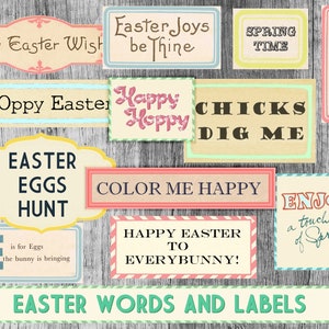 Retro Easter Words & Sayings Printable Collage Sheet – Vintage Tags and Labels for DIY Crafts - Instant download