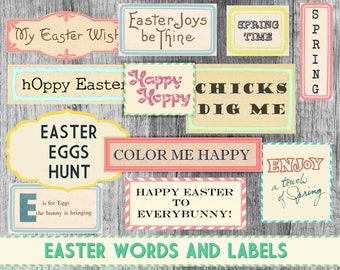 Digital Collage Sheet Easter Words and Phrases Quotes vintage easter printable Easter card