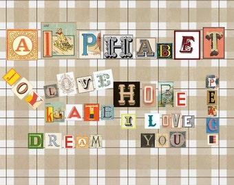 Printable Retro Alphabet Letters - Vintage Font Collage Sheets - Junk Journal & Scrapbook Paper |-Digital Download Ephemera