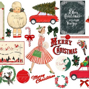 Collage Sheet Retro Christmas Clip Art cards gift tags atc Invitations Decoupage ornaments altered art vintage christmas