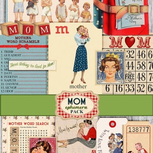 Retro Mom Ephemera Pack Mother's Day Digital Collage Sheets Mom clip art, vintage woman ephemera Printable INSTANT Download