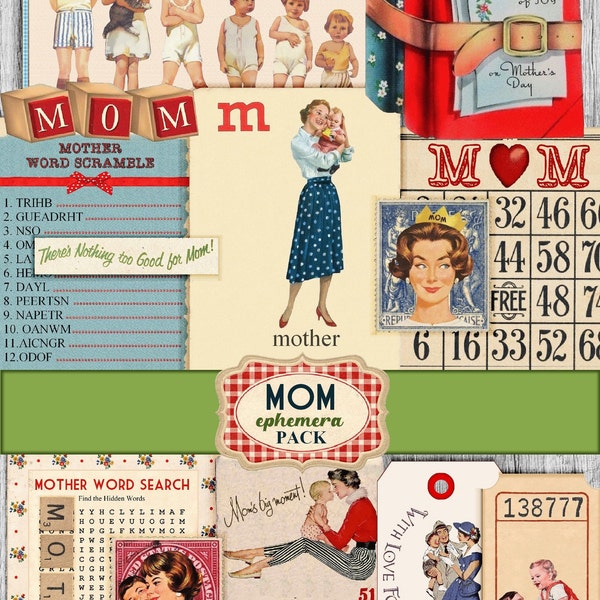 Retro Mom Ephemera Pack Mother's Day Digital Collage Sheets Mom clip art, vintage woman ephemera Printable INSTANT Download