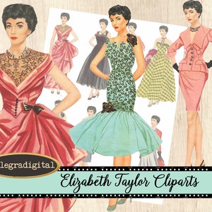 Retro Clipart vintage Elizabeth Taylor, images digitales pour scrapbooking, junk journal journaling spot Liz taylor imagesAllegradigital