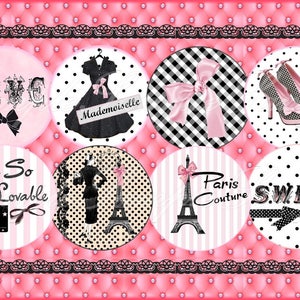 images digitales cabochon rétro "Couture", rose Paris Tour Eiffel, images digitales pour bijoux, cabochon, camàfeo imagen cabochon vorlage