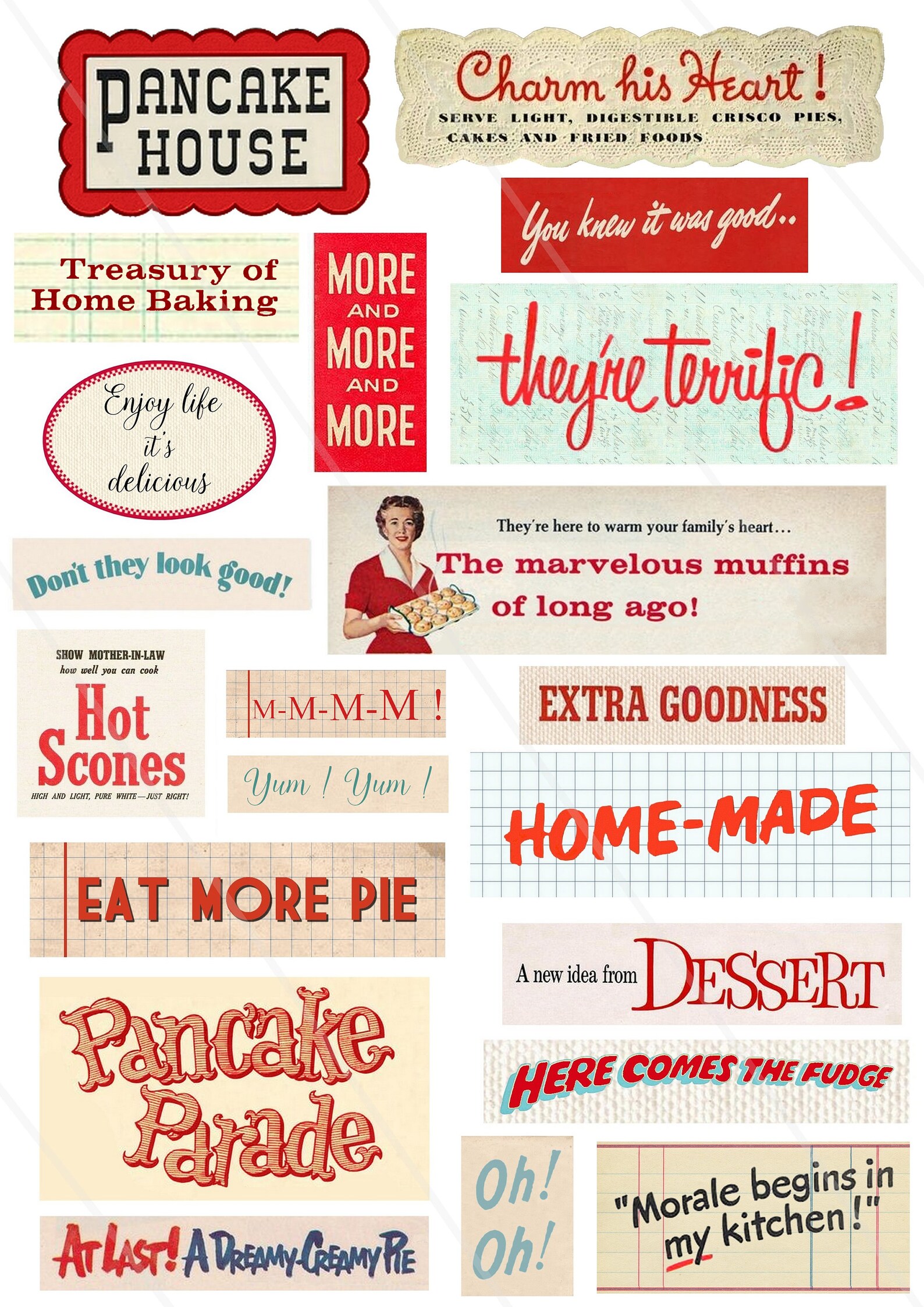 Inspirational Baking Words – Digital Collage Sheet of Retro Phrases ...