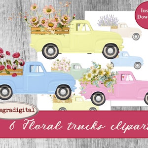Vintage Truck with Flowers Clipart | Spring Pickup Truck Stickers | Retro Farm Truck Sublimation PNG Allegradigital