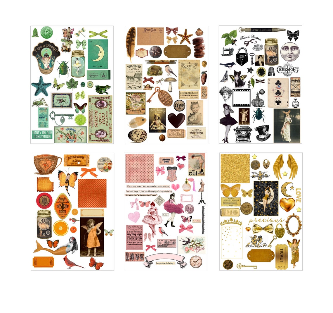Kit of 12 Digital Collage Sheets Vintage Clipart Ephemera PNG - Etsy
