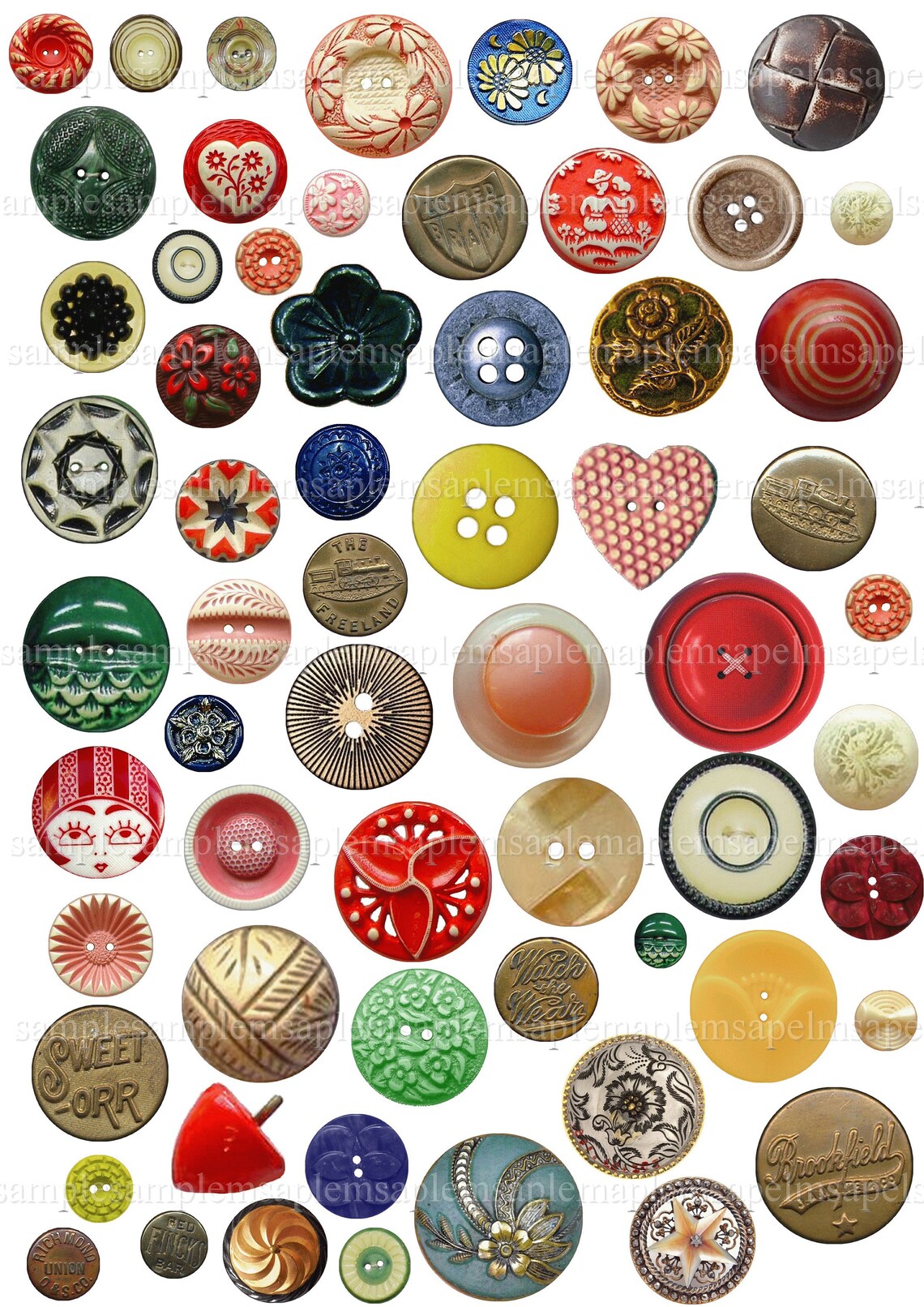 Antique Vintage Buttons Variety Collage Sheet INSTANT | Etsy