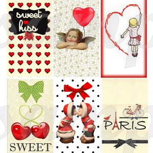 images digitales rétro domino  "Florilège", rouge, Tour Eiffel Paris rétro collage digital, scrapbooking, junk journal