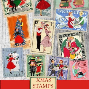 Printable Stamps Christmas Ephemera, Junk journal Supplies, Vintage Christmas , Scrapbooking Paper, Small Digital Ephemera Page