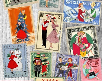 Printable Stamps Christmas Ephemera, Junk journal Supplies, Vintage Christmas , Scrapbooking Paper, Small Digital Ephemera Page