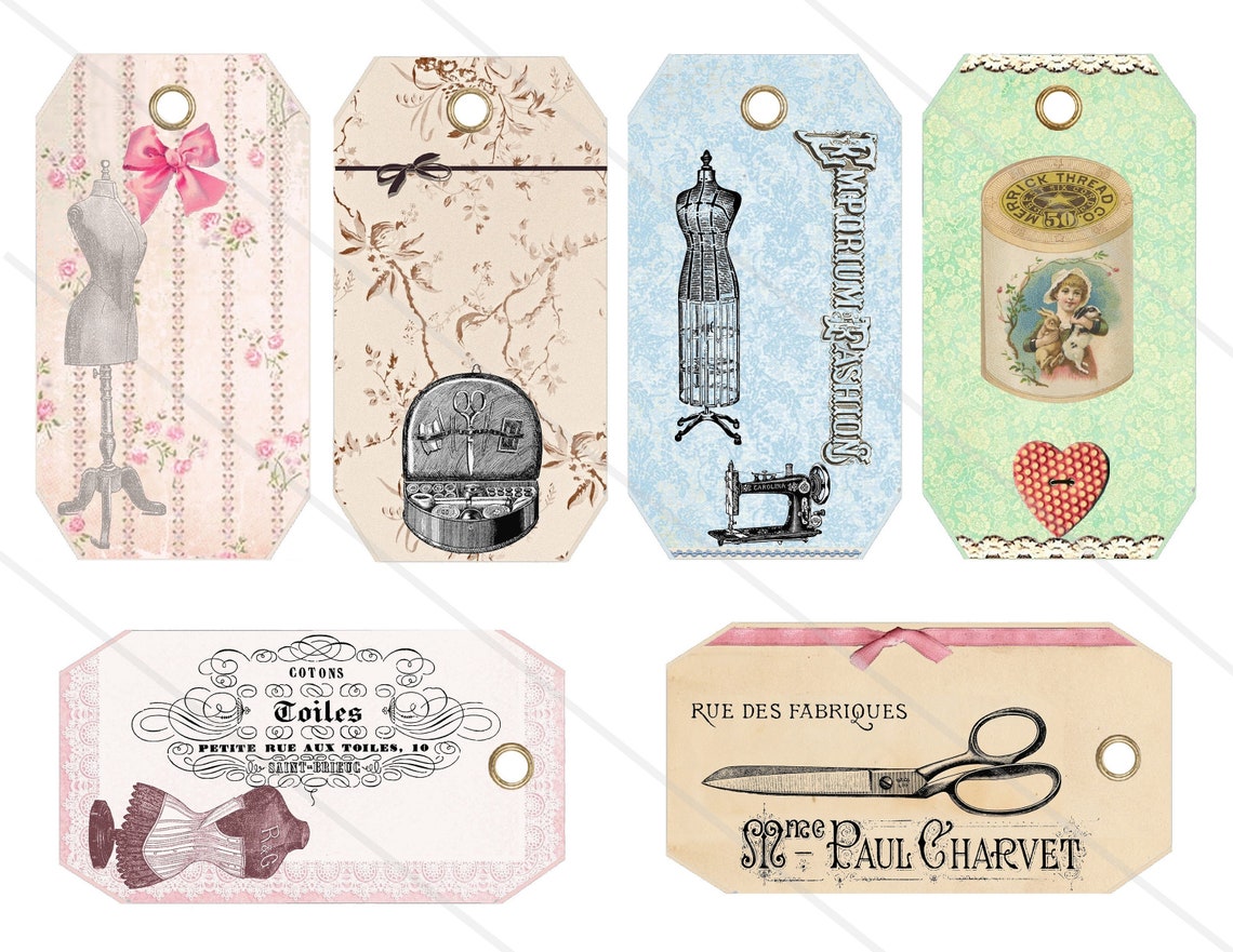 Printable Sewing Tags Shabby Printable Gift Tags Printable - Etsy