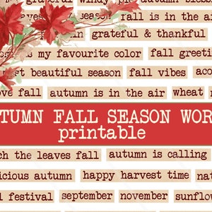 Fall Digital collage sheet Words Autumn Phrases Fall typewriter words inspirational motivation  Instant Download, Fall Junk Journal
