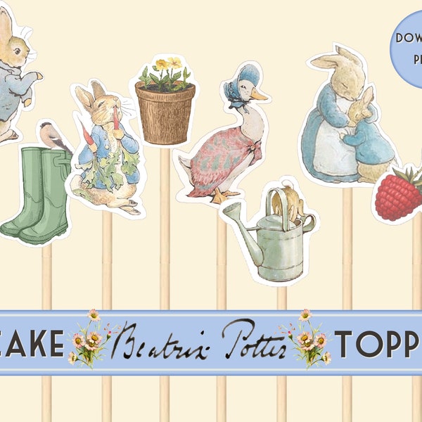 Peter Rabbit Cupcake Toppers Peter Rabbit and Friends fussy cuts Instant Download, Peter Rabbit Party Digital collage sheet