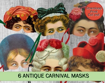 Victorian Half Mask Pack Carnival antique masks Victorian Antique Paper Toy Printable Digital Mask Download, Carnival Mask Party Supply