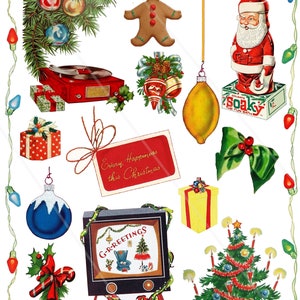 Clipart Boże Narodzenie, vintage, retro, lata 50., cyfrowe obrazy świąteczne, obrazy do tworzenia kartek do scrapbookingu-śmieci Allegradigital