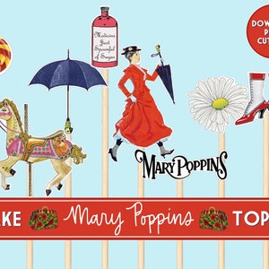 Mary Poppins Cake Toppers Mary Poppins tagli pignoli Download istantaneo, foglio collage digitale Mary Poppins Party, Allegradigital