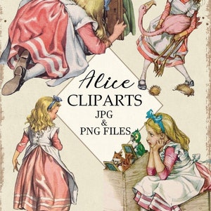 Alice im Wunderland digitale Collage, digitale Bilder, Clipart-Karte Scrapbooking PNG JPEG Junk Journal Journaling Spot Cricut