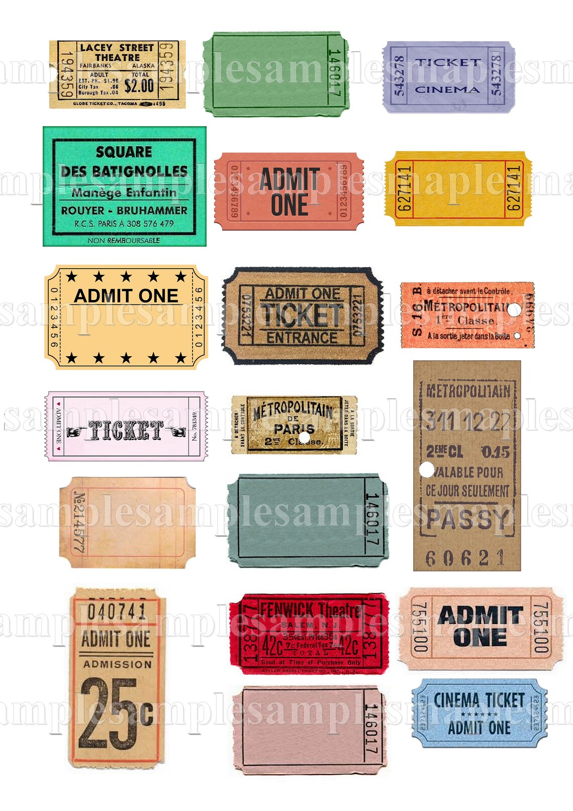 Tickets Clipart Pack VINTAGE TICKETS With Movie Tickets, Circus Tickets ...