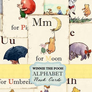 Classic Winnie the Pooh Alphabet Flash Cards – Vintage ABC Printable for Scrapbooking & Crafts – Instant Download