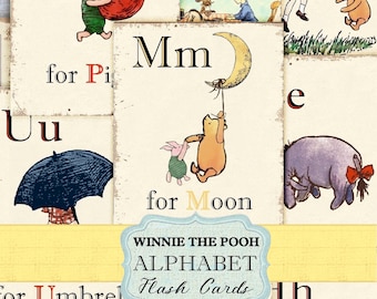 Classic Winnie the Pooh Alphabet Flash Cards – Vintage ABC Printable for Scrapbooking & Crafts – Instant Download