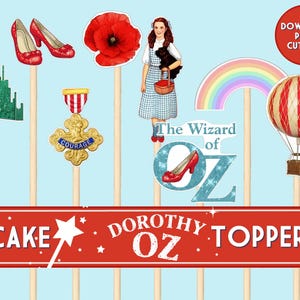 Il mago di Oz Cupcake Toppers Dorothy pignolo taglia Download istantaneo, foglio di collage digitale stampabile Wizard of Oz Party, Allegradigital