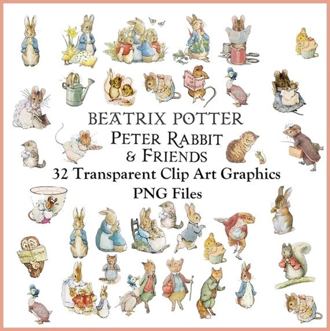 32 Peter Rabbit and Friends Clip Art Transparent PNG Files Instant ...