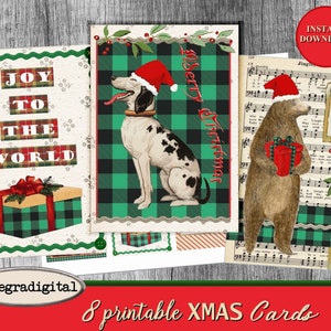Retro Buffalo Christmas Cards, 2.5x3.5 ATC Size, Printable XMAS Tags, Christmas stickers Printable Christmas journal collage sheet