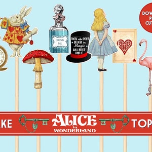 Alice in wonderland Cupcake Toppers Alice fussy cuts Instant Download, printable Alice in Wonderland Party Digital collage sheet