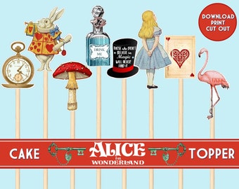 Alice in wonderland Cupcake Toppers Alice fussy cuts Instant Download, printable Alice in Wonderland Party Digital collage sheet