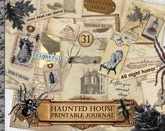 Halloween Junk Journal Kit, Haunted House Junk Journal, Instant Download, Vintage Halloween Printable Journal DIY digital collage sheet