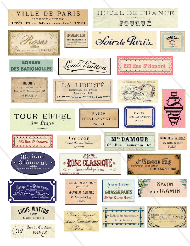 JUNK FRENCH Journal Labels Kit Printable Vintage Mini Ephemera Journal ...