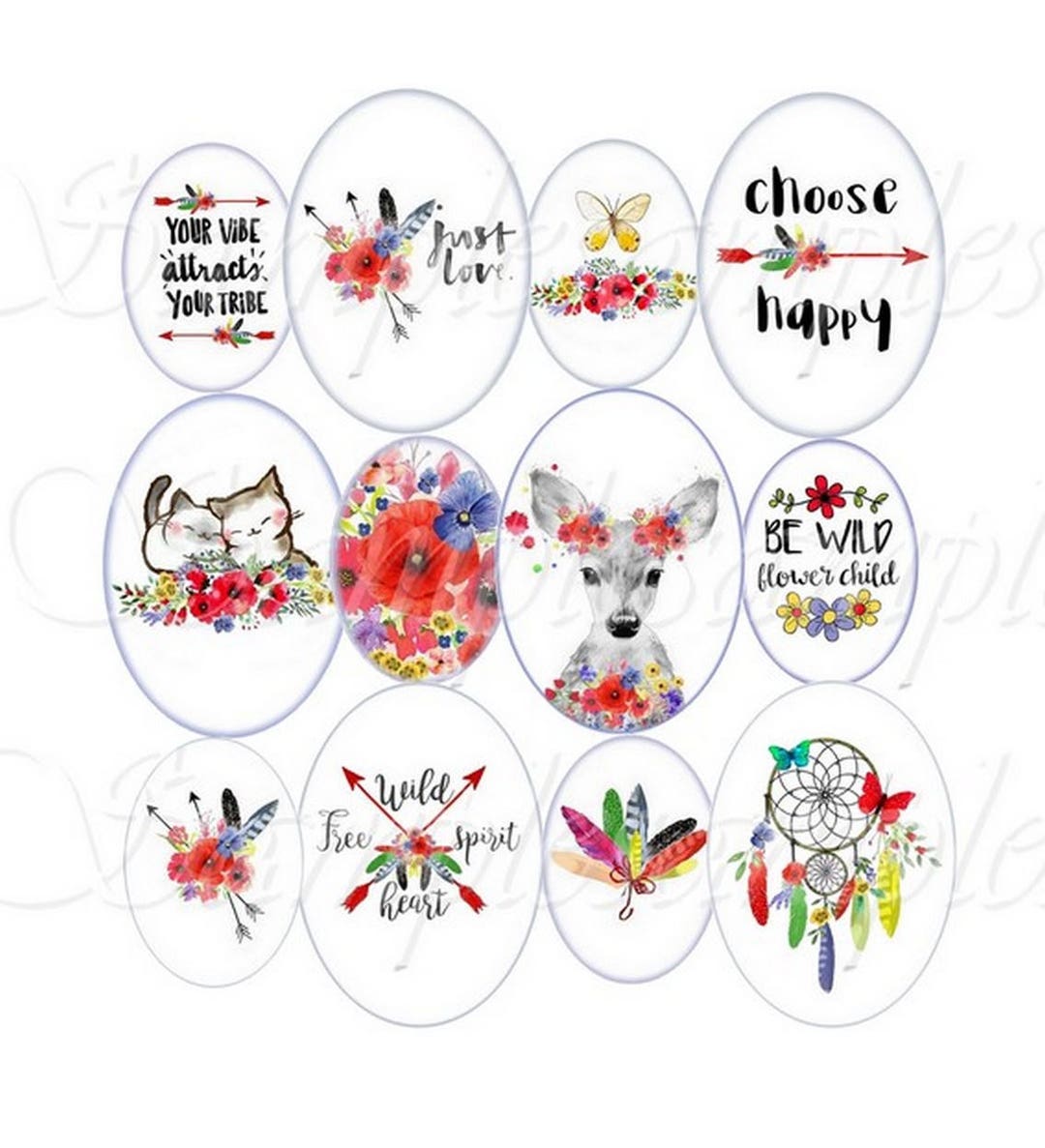 OVAL Collage Sheet Boho 30x40 Mm 25x18 Mm 13x18 Mm Printable Digital ...