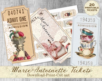 Printable Marie Antoinette Ephemera Tickets, Queen Marie Antoinette digitals for scrapbooking Junk Journal, Versailles collage sheet