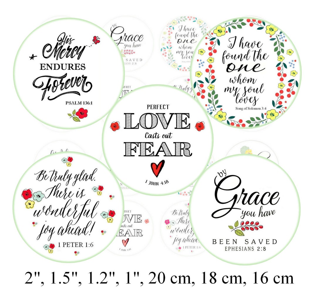 Bible Verses Digital Collage Sheet Circles 1 Inch + 1.2 Inch + 1.5 Inch ...