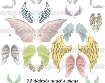 Digital collage sheet angel wings - prtintable angel wings digital collage, digital angel wings