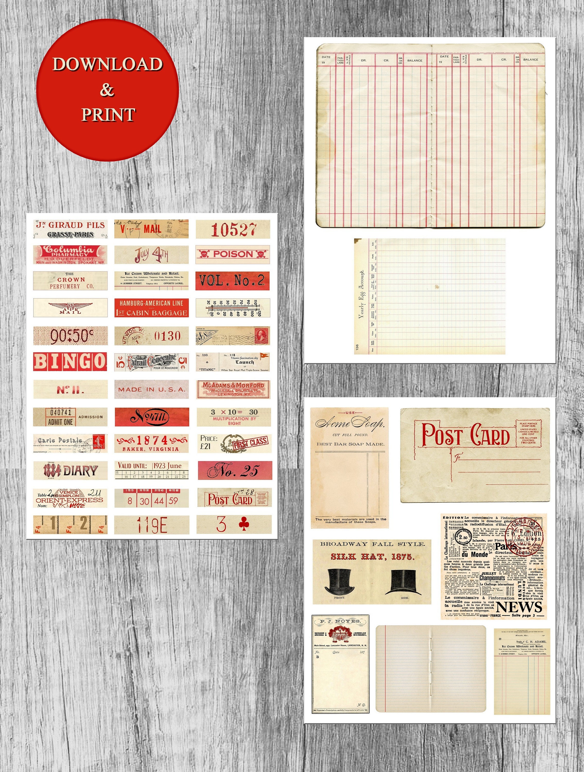 Red Ephemera Pack Instant Download, Printable, Digital Collage Diary ...