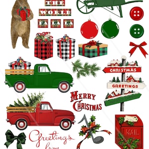 Images digitales Noël images Noël à imprimer scrapbooking création de carte postale carte invitation cadeau Noël vintage