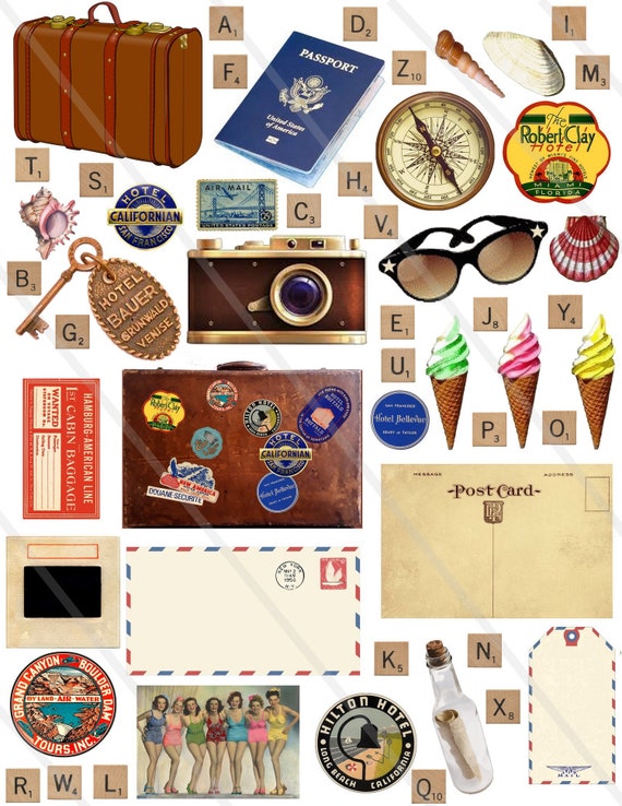 Images digitales vintage rétro voyage vacances été clipart images scrapbooking carte journaling junk journal PNG