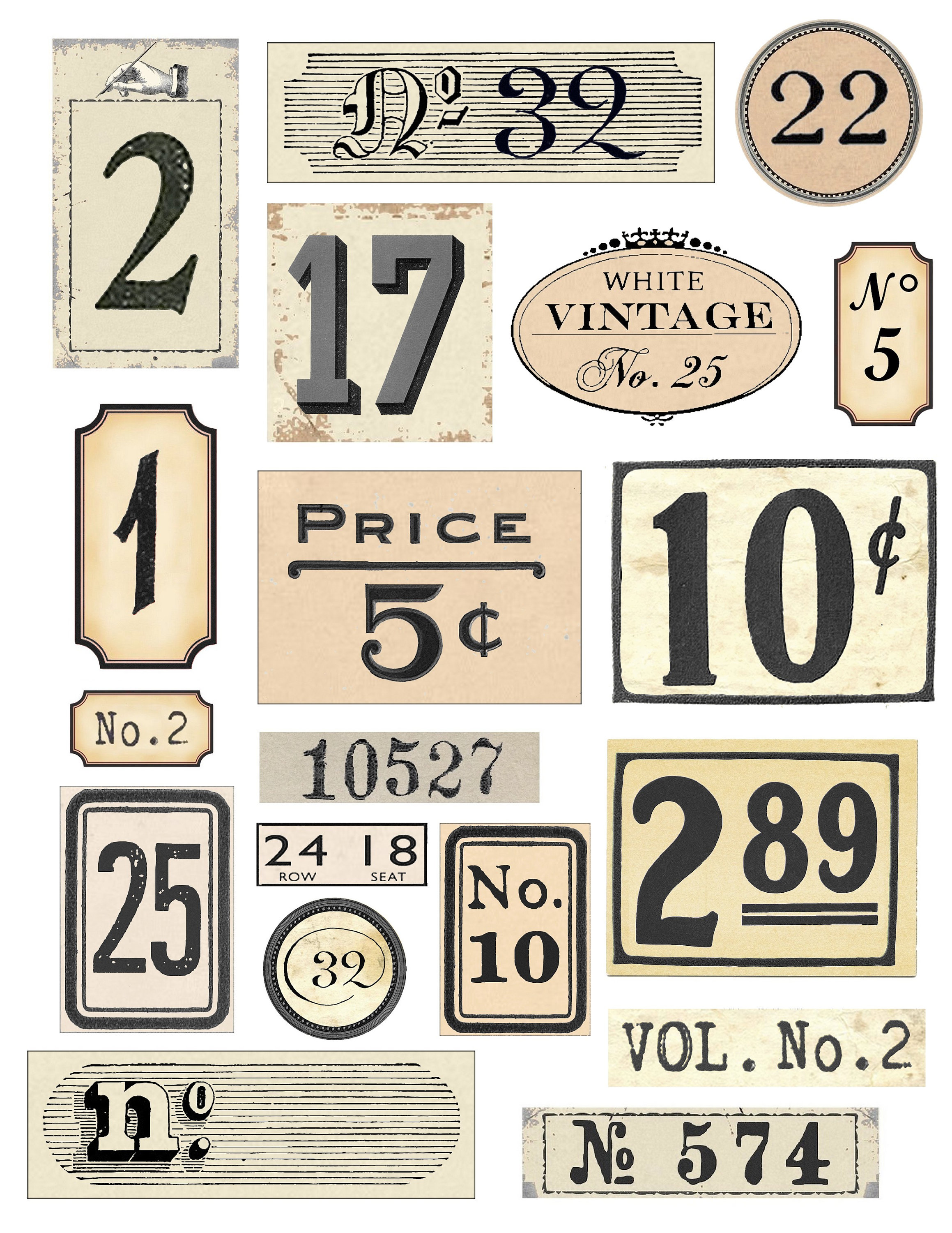 Vintage Number Labels – Junk Journal Ephemera Kit Junk Journal Ephemera ...