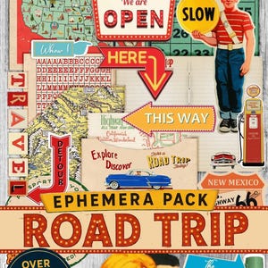 Vintage Road Trip Traveler Journal Ephemera Pack Travel summer Printable Kit  Retro Vacation/Travel Theme scrapbook, Road Trip Sticker Book
