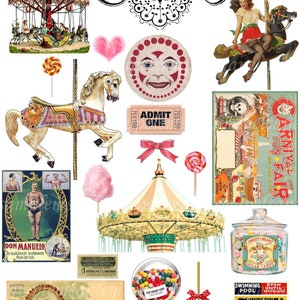 Vintage Funfair Party Clipart Clip Art Digital Collage Sheet Funfair  Scrapbooking Images for Card Making Decoupage retro Ephemera PNG