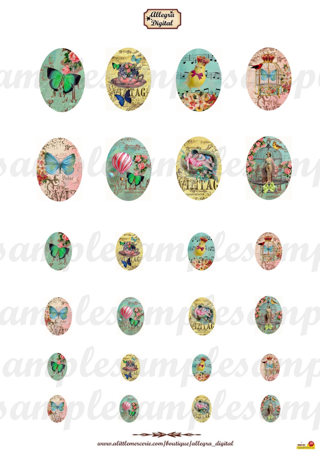 Pack De 72 Images Digitales Rondes Oiseaux & Papillons Rétro - Pour Cabochons, Bijoux, Déco, Format Numérique