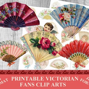 Junk Journal Kit, Victorian Fan Ephemera, Printable Fan clip art stickers,Fussy Cut, Cricut, Scan N Cut, Vintage fans Digital Download