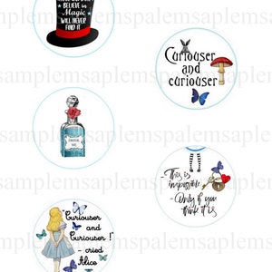 Alice in Wonderland circles Digital collage sheet 2.5 inch circles digital round Alice in Wonderland pocket mirror images cupcake toppers image 3