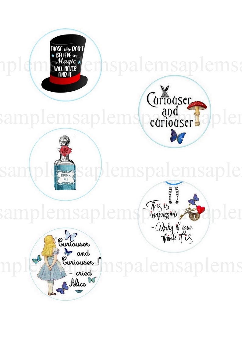 Alice in Wonderland circles Digital collage sheet 2.5 inch circles digital round Alice in Wonderland pocket mirror images cupcake toppers image 3