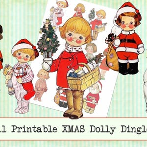 Clip art Noël vintage années 50 Dolly Dingle image digitale Noël, image pour la création de carte scrapbooking  junk journal journaling spot