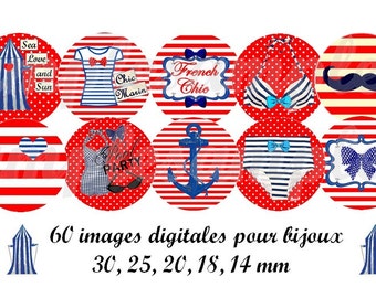 digitale beelden retro cabochon "jolie marinièe", zee, matroos, marien anker, rood, wit, digitale collage, cabochon, scrapbooking